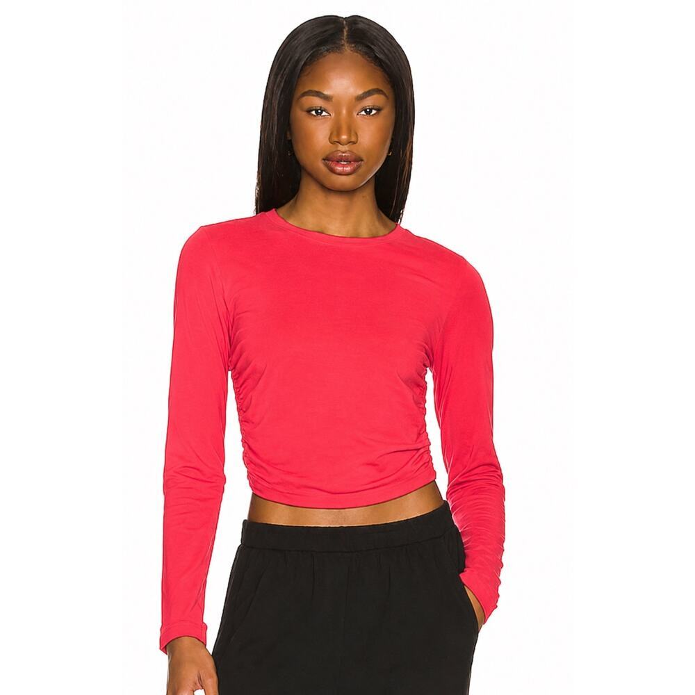 Bobi Los Angeles Raspberry Berry Ruched Side Crop Top NWT Small